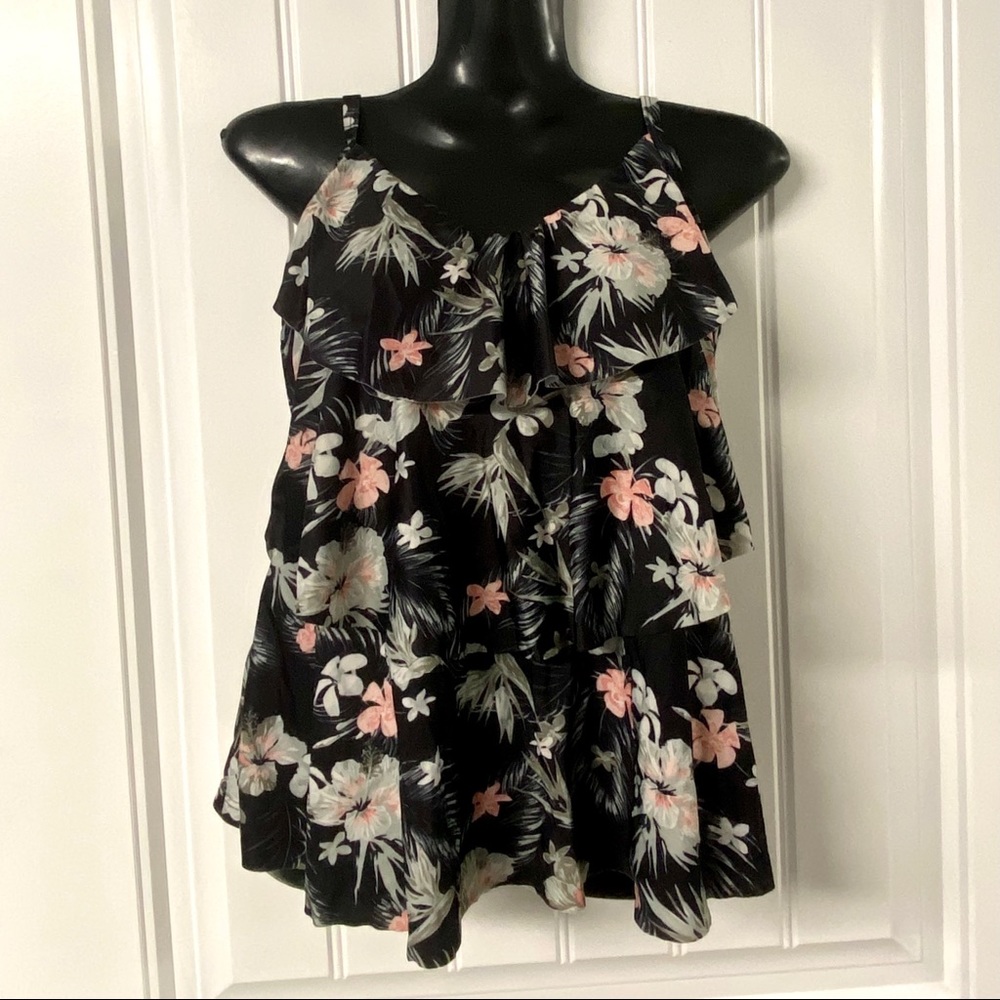 Black Floral ACX Tankini Top, M